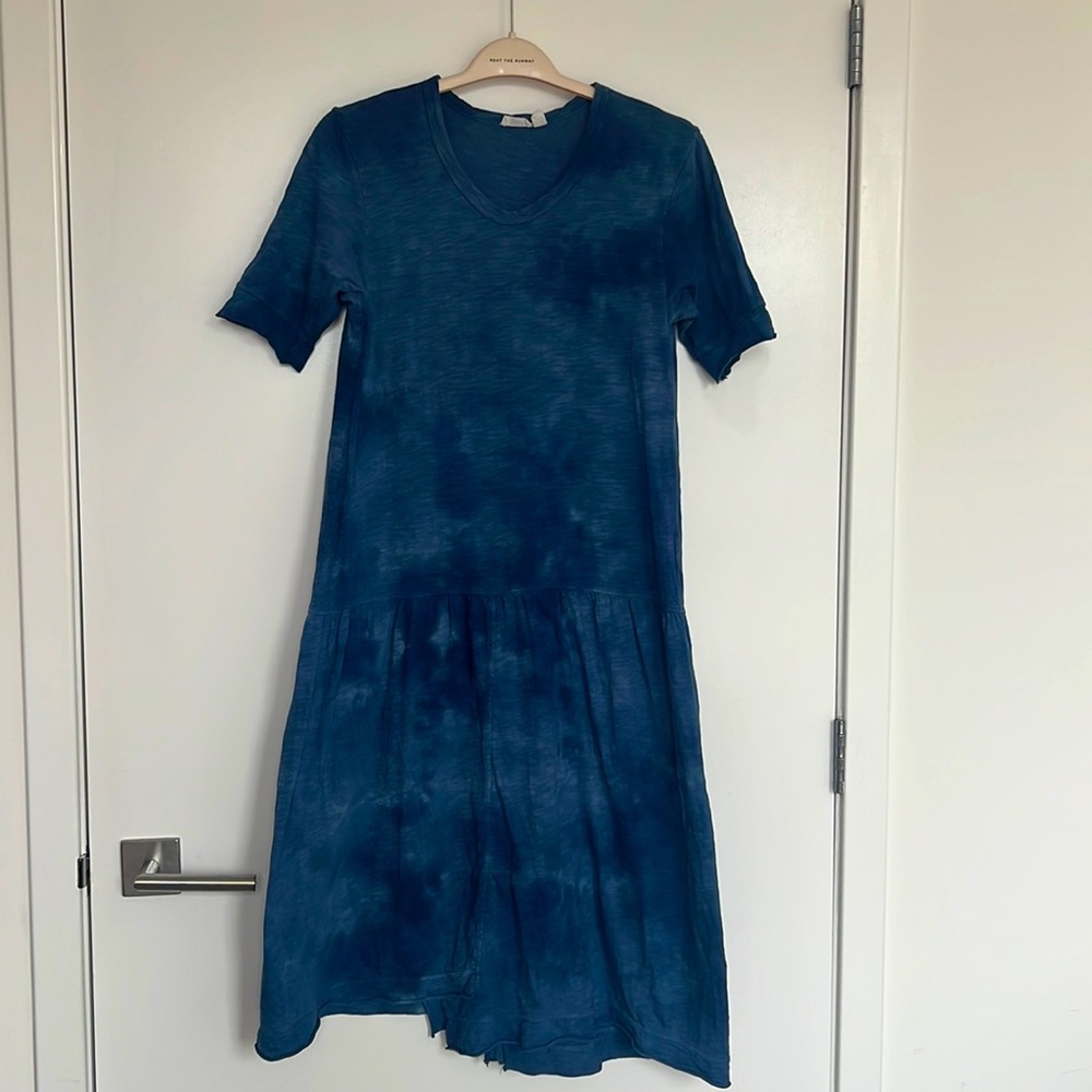Wilt Shifted Drop Flounce Easy Dress Tonal Blue Tie Die Short Sleeve size S